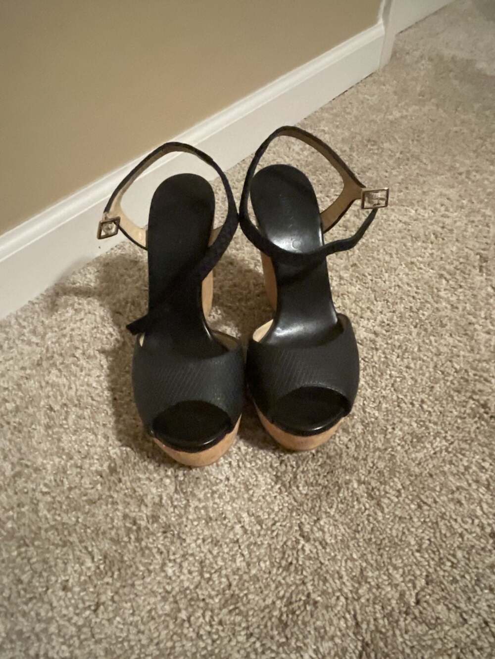 Jimmy Choo Perla  Black Cork Platform Wedge Sandals Size 7